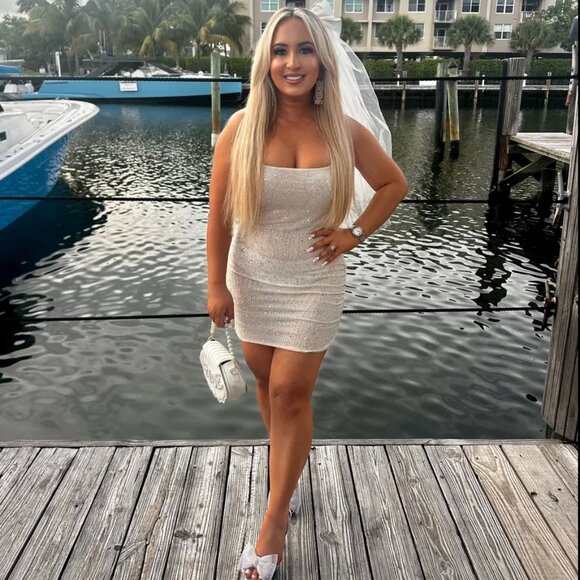 Oh Polly Aellin Embellished Bodycon Mini Dress White Sparkle Size 2 - Picture 2 of 12